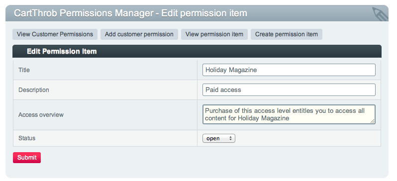 Edit permission items.