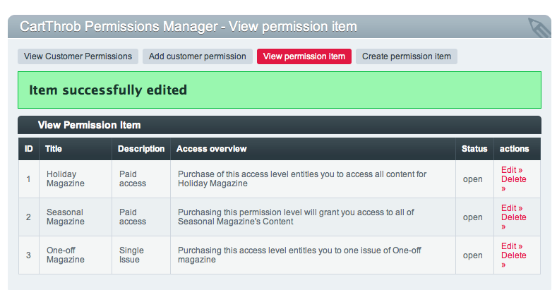 View permission items.