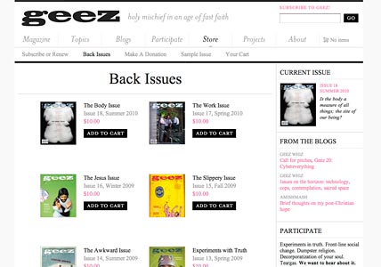Products Page and Back Issues