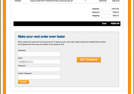 Account setup option after purchase